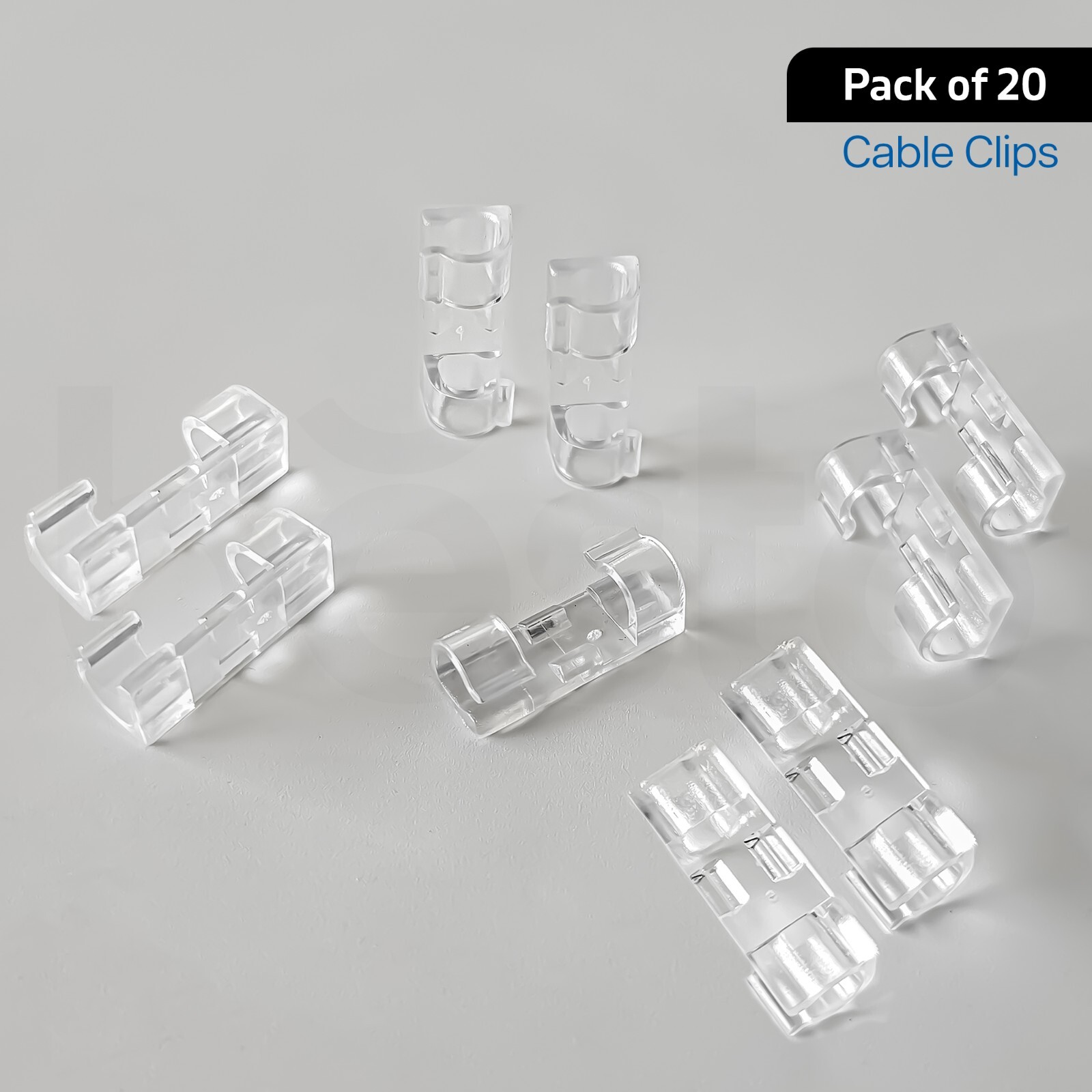 20x Self Adhesive Computer Cable Clear Tidy Wire Cord Holder Ties Fastener Clips