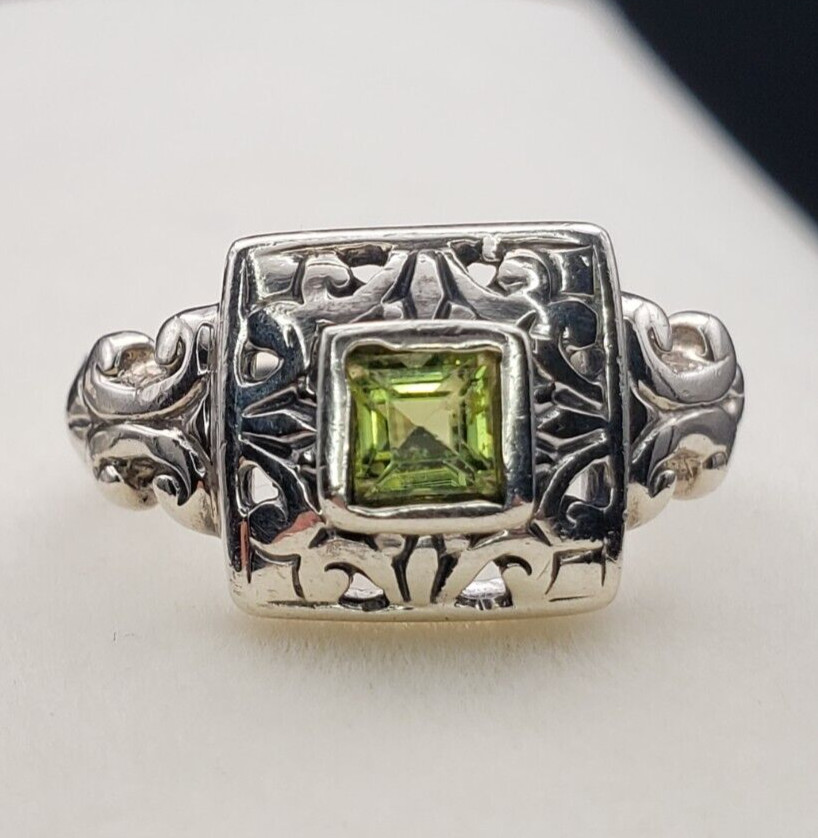 Vintage Peridot Square Cut Solid Sterling Silver … - image 1