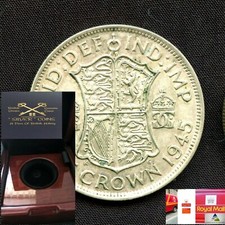 45 Year SILVER 50%*-1945 George VI - REAL SILVER-HALF CROWN- a/UNC/COIN.BOXED