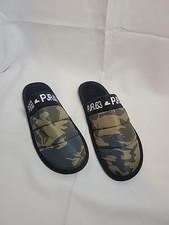 Pajar Canada Women's Stevie Slippers Olive Camo Logo Faux Fur Slide 38/7-7.5 NEW