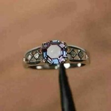 2Ct Asscher Cut Lab Created Alexandrite Engagement Ring 14k White Gold Plated