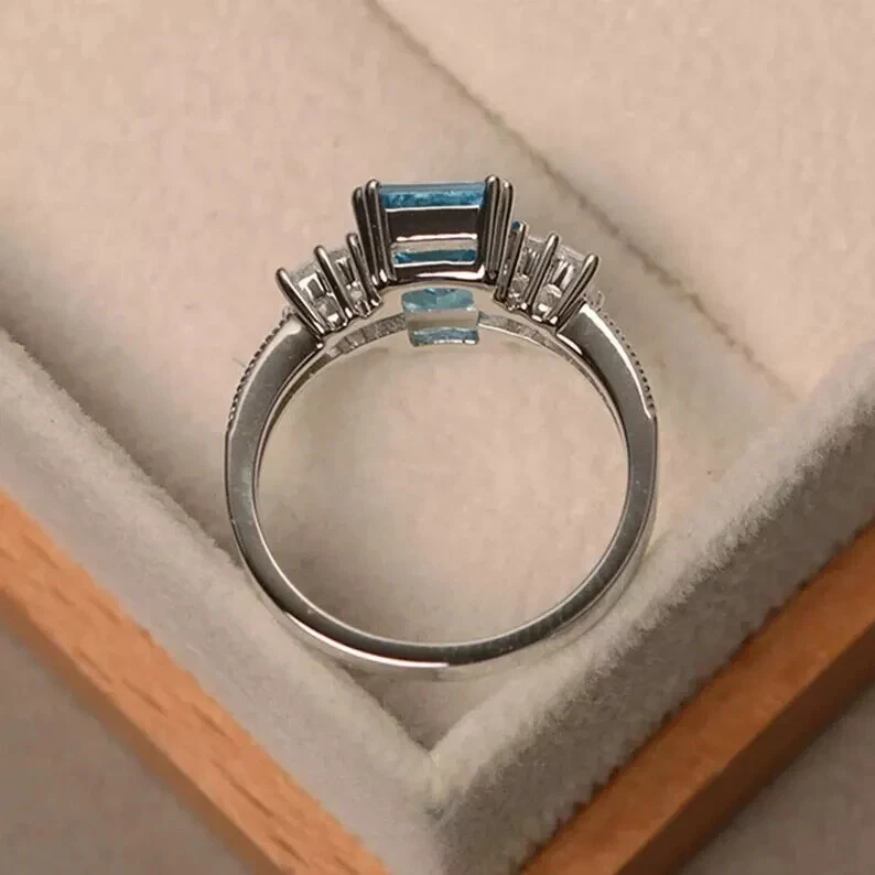Emerald Cut 2.70 Ct Natural Aquamarine Diamond Engagement Ring 14K White Gold - Image 3 of 4