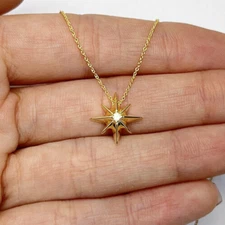 .03CT Natural Diamond 14K Yellow Gold North Star Necklace (Solid) 16"-18" Adjust