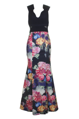 Xscape Petite Marine Rosa Blumenmuster aus-die-Schulter Mermaid Abendkleid 8P