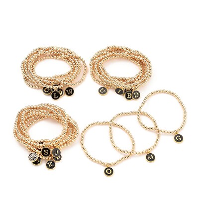 26pcs/set Alphabet Brass Stretch Charm Bracelet with Alloy Enamel