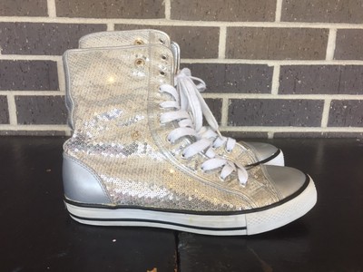 silver sequin high top sneakers