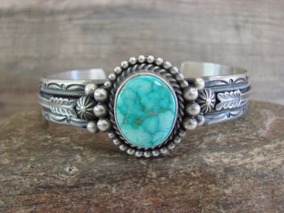 Navajo Indian Sterling Silver & Turquoise Arrow Bracelet Signed Calladitto