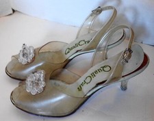 Vintage 50s 60s Clear Plastic Shoes Carved Lucite Heel Quali Craft Size 6