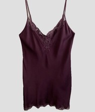 Victoria s Secret Silk Lace Back Mini Slip Burgundy Slit Hem M