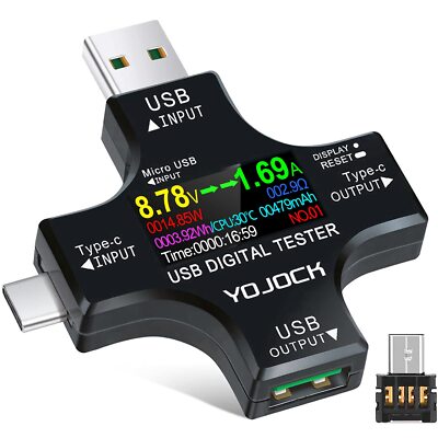 Usb C Tester Usb Power Meter 2 In 1 Digital Multimeter 3.632v 08.0a Voltage And 