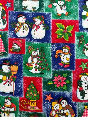 Concord Fabrics Country Snowman Patchwork Allover Print Cotton Fabric Remnant