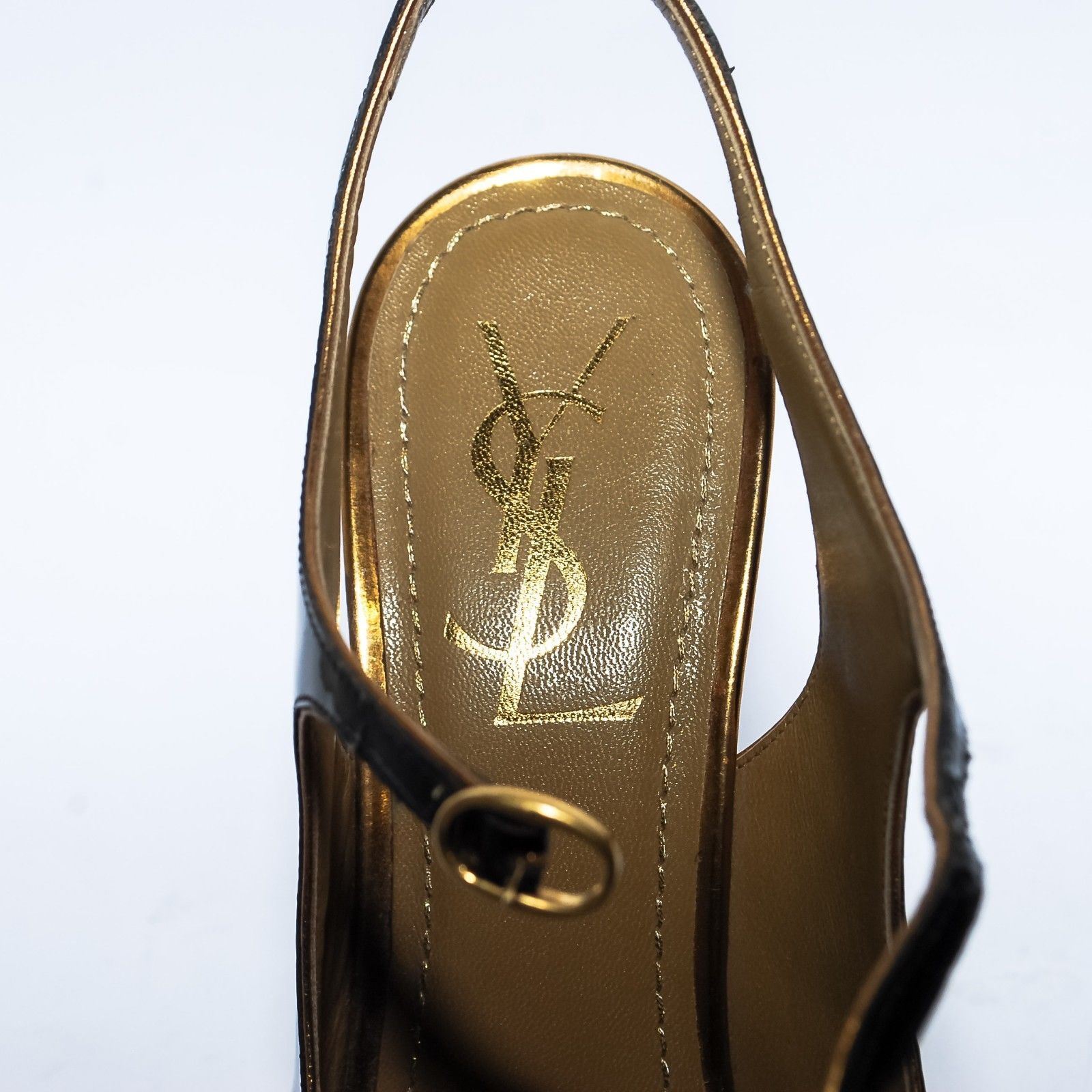 Scarpe Yves Saint Laurent nere tacco alto slingback in pelle verniciata EU 36 5 US 5 5
