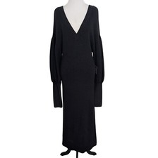 NEW Express Ribbed Maxi Dress Womens Size Medium Black Stretch V Neck Long