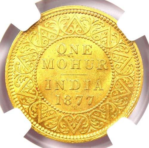 1877-C India Victoria Gold Mohur Coin. Certified NGC Uncirculated Detail UNC MS - Picture 4 of 4