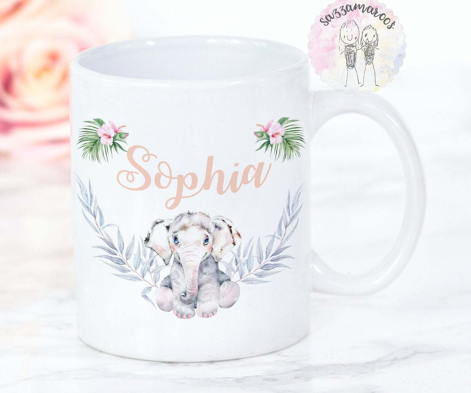 Personalised Elephant Mug Cute Elephant Cup Watercolour Elephants Elephant Wall