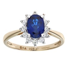 9ct Gold Oval Natural Blue Sapphire and Round Diamonds Halo Ring UK Hallmarked