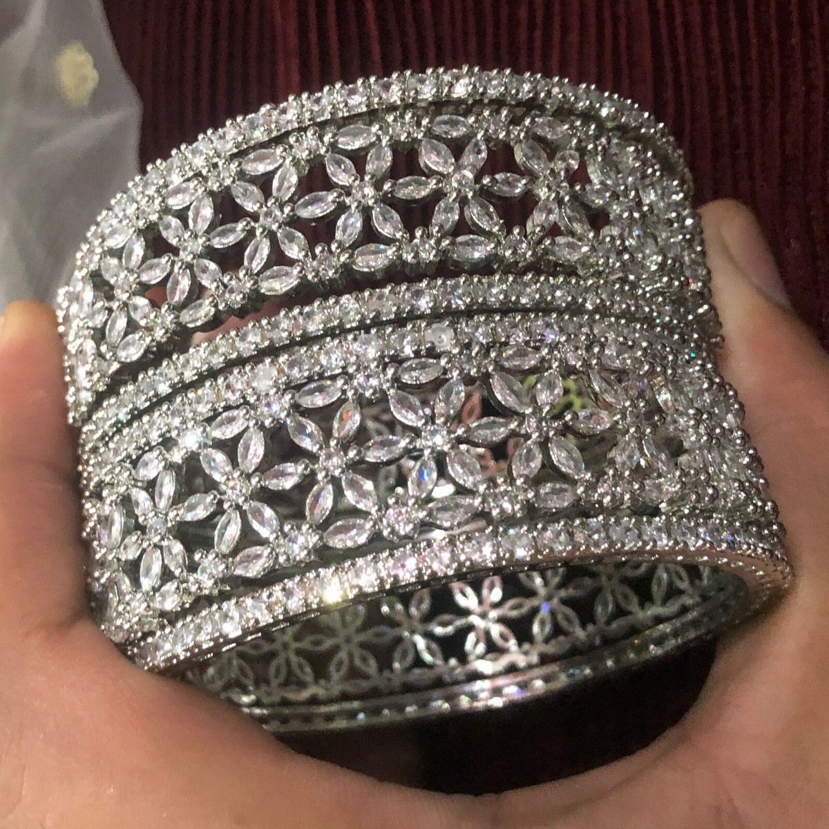 Indian Silver Plated Bracelet/CZ Bangles/AD Kangan/Wedding