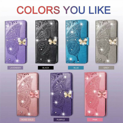 For iPhone 12 11 Pro Max XS XR 6 7 8 Leather Wallet Diamond Butterfly Card Case