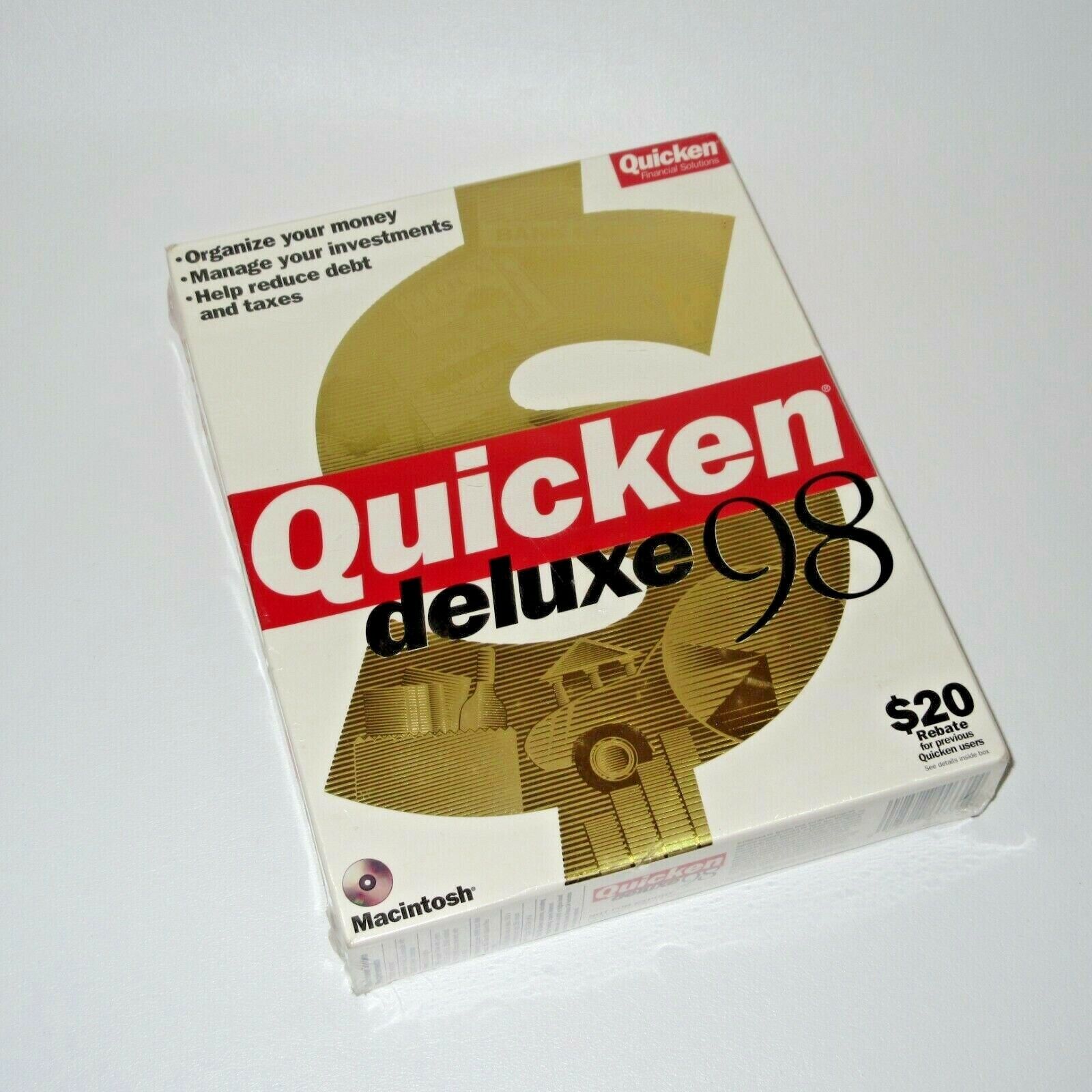 Quicken Deluxe 98 Macintosh Mac Edition Software Installation CD-ROM Box SEALED