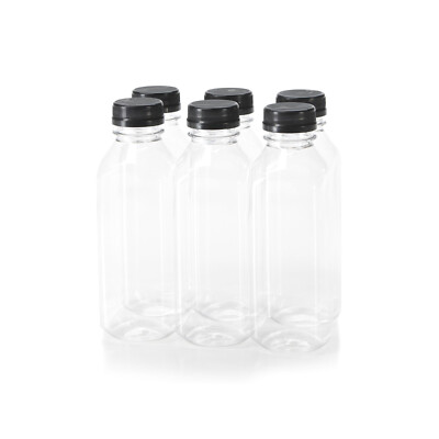6-pack Juce Jugz 16 oz. Juice lastic Bottle with Black Tamper Evident Caps