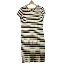 Ann Taylor Ivory White & Black Stripe Midi Sheath Dress M