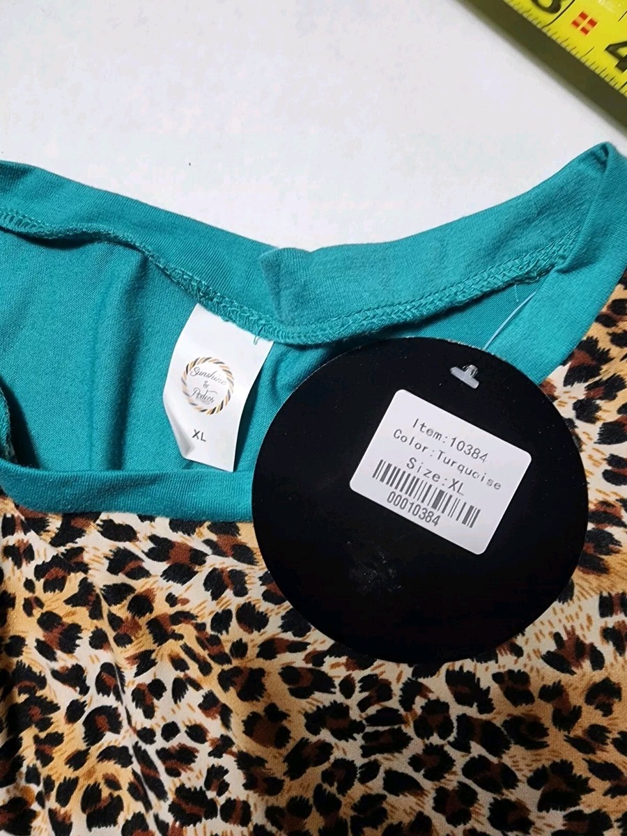 サンシャイン Sunshine And Rodeos Womens Size XL Top Turquoise Sequin Leopard