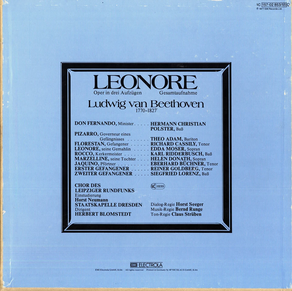 BEETHOVEN Leonore POLSTER ADAM MOSER BLOMSTEDT EMI C157-2853 NM 3LP Box QUADRO - Image 2 of 3