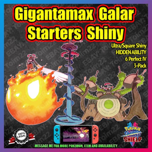 Gigantamax Galar Starters Shiny 3 Pack 6iv Pokemon Sword Shield Ebay