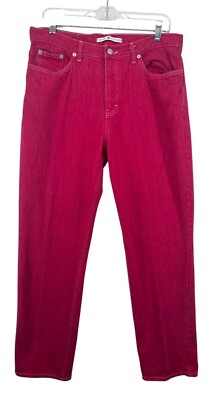 Vintage Tommy Hilfiger Women Jeans Sz M Hot Pink Denim Y2K Streetwear Logo Retro