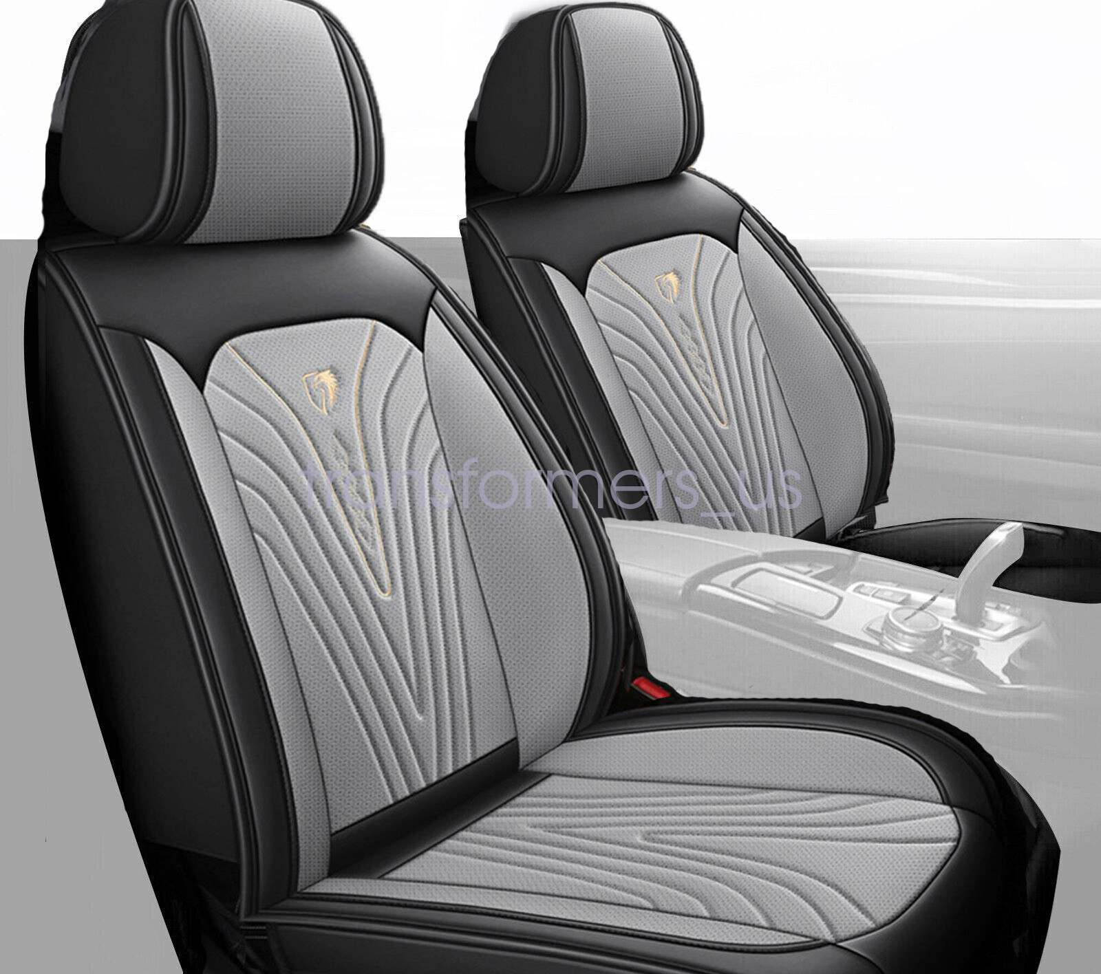 For Hyundai Sedan Front & Rear Seat Cover Full Set Leather Cushion Black & Gray