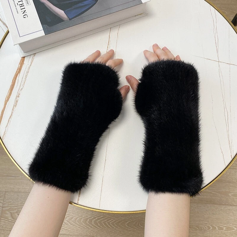 Женские перчатки из натуральной норки 20 см/8 дюймов вязаные на запястье рукавицы рукава без пальцев - Изображение 2 из 4