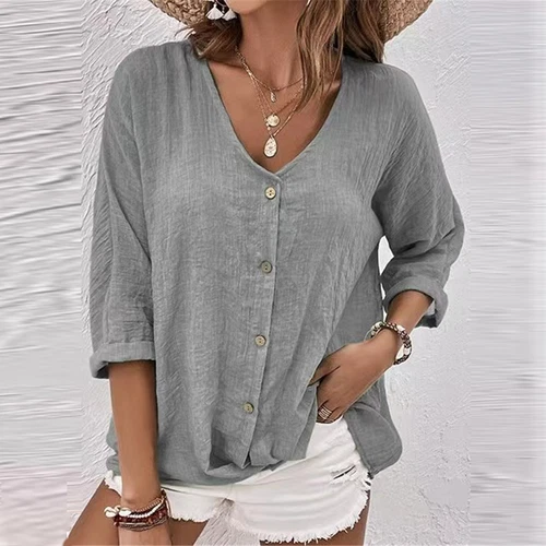 Women Baggy 3/4 Sleeve Tops Shirt Tee Ladies Summer Loose Blouse shirt Plus size - Imagen 20 de 45