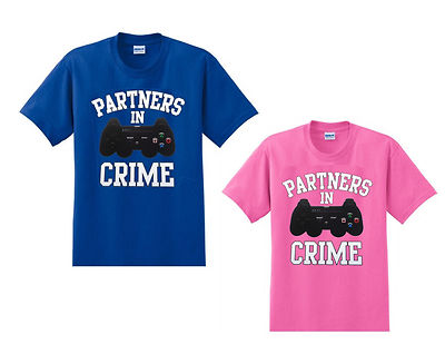 Partners in Crime Video Games Playstation Tee Couple Package  Set of 2 T'shirts
