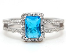 2CT Blue Topaz White Topaz 925 Solid Sterling Silver Ring Jewelry Sz 8 MK1-2