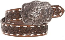 Nocona Boy's 1-1/4 Bull Rider Floral Embossed Leather Western Belt
