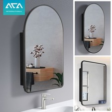 ACA Bathroom Medicine Mirror Cabinet Black Metal Framed Vanity Shaving Makeup