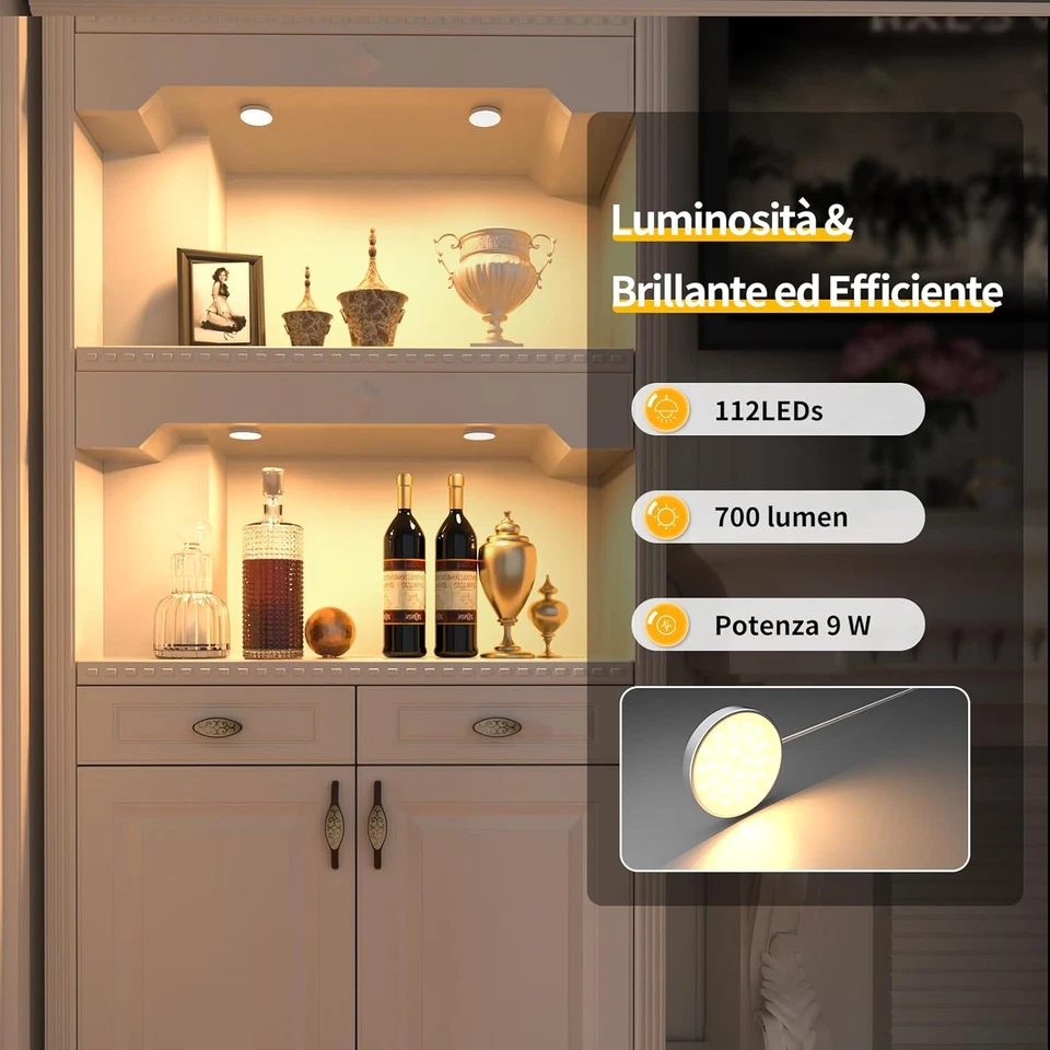 Luce LED Sottopensile Cucina Dimmerabile, 4 Pezzi Luci per Vetrina Con Filo, Far - Immagine 3 di 4