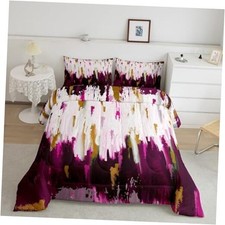 Rose Pink Golden White Comforter Queen Size Abstract Art Comforter Set for