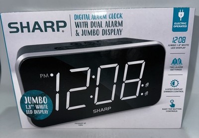 Sharp Digital Alarm Clock Dual Alarm Jumbo 1.8'' White LED Display-  New-sealed