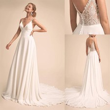 Simple Charming V-neck Neckline Wedding Dresses with Lace Back Wedding Dresses
