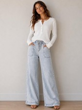 Splendid Lyocell Wide Leg Crop Pants Light Wash Chambray Medium