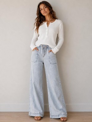 Splendid Lyocell Wide Leg Crop Pants Light Wash Chambray Medium
