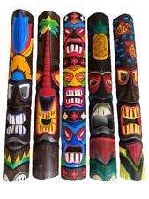 SET OF 5 40  TIKI MASK HAWAIIAN WALL ART ISLAND HOME DECOR BAR TROPICAL MASKS