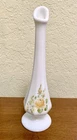 Vintage Fenton Milk Glass Slung Vase Signed Hand Painted 8.5” 1970s *