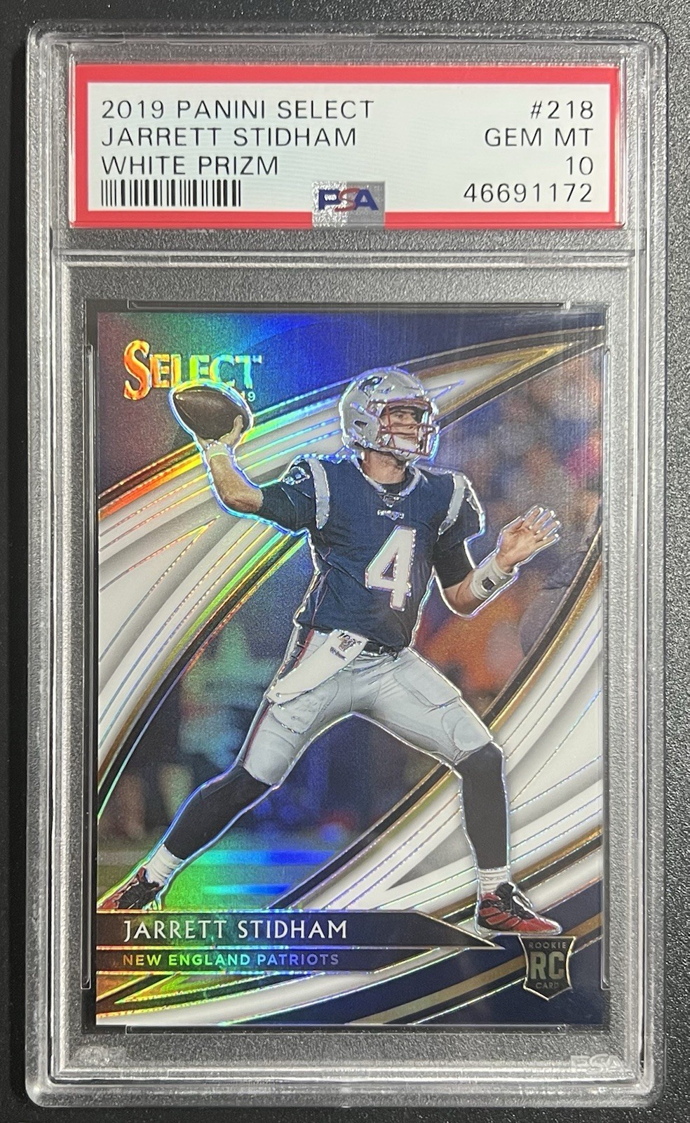 2019 Panini Select White Prizm Field Level SSP Jarrett Stidham RC /35 PSA 10