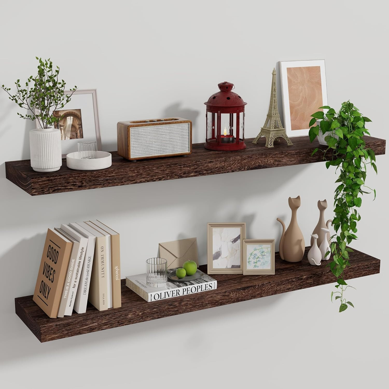 Wood Floating Shelves for Wall Set of 2, 36 Inch Wide Rustic Wooden Floating She