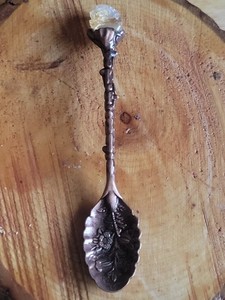 Vintage Style Amber Crystal Topped Decorative Spoon