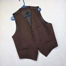 Dobell Vest Mens L Brown Wool Tweed Satin Back Formal Preppy Suit Waistcoat 90s