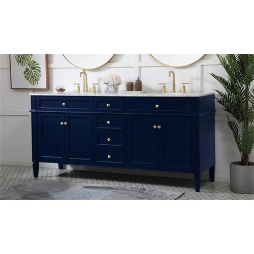 Elegant Decor Park Avenue 72" Metal MDF Marble Double Bathroom Vanity in Blue - Picture 2 of 8