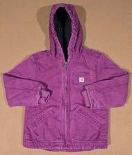 Kids Purple Carhartt Sherpa Lined Duck Canvas Jacket Size 4-5 XXS Hooded EUC